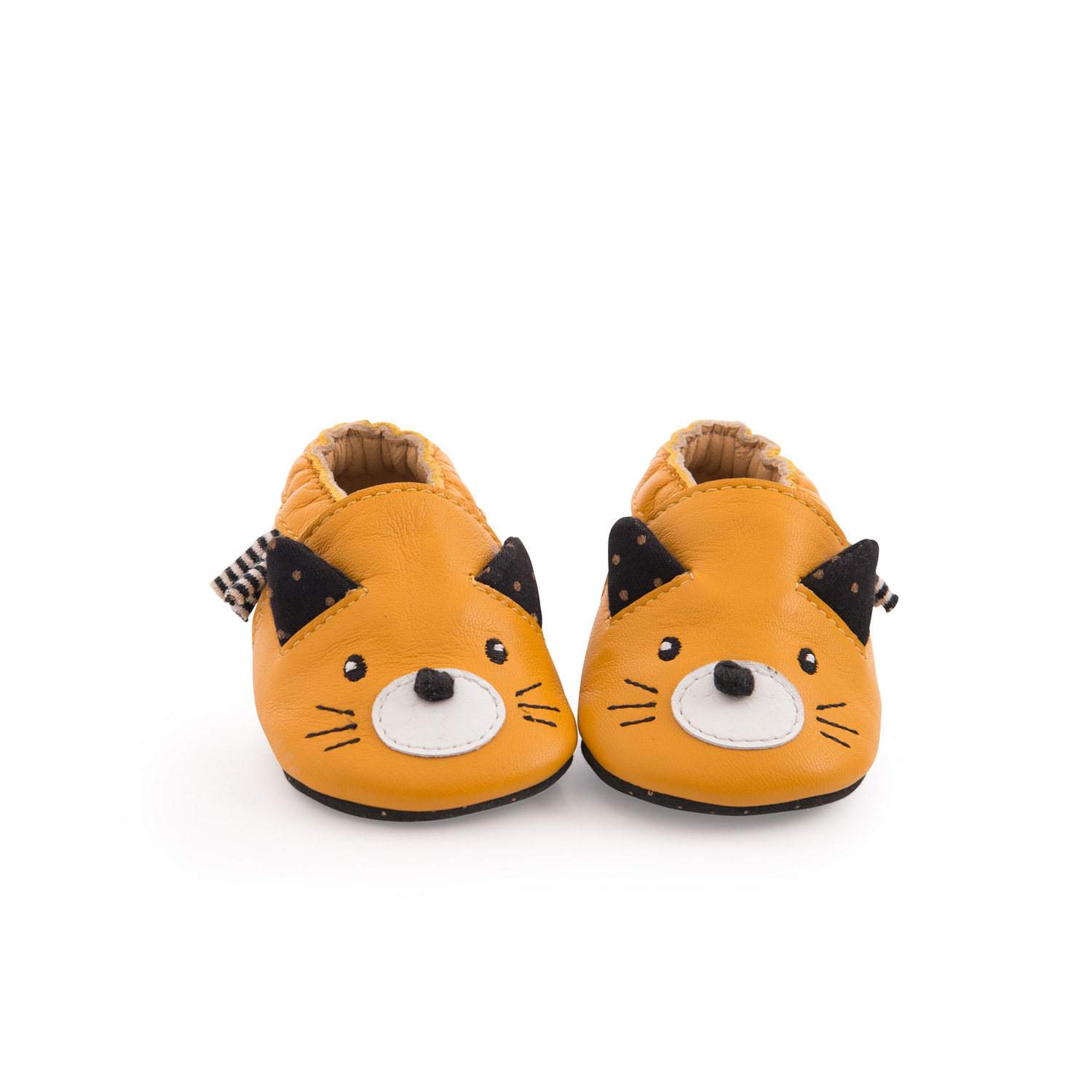 Chaussons cuir moutarde chat les Moustaches 18/24 mois Moulin Roty