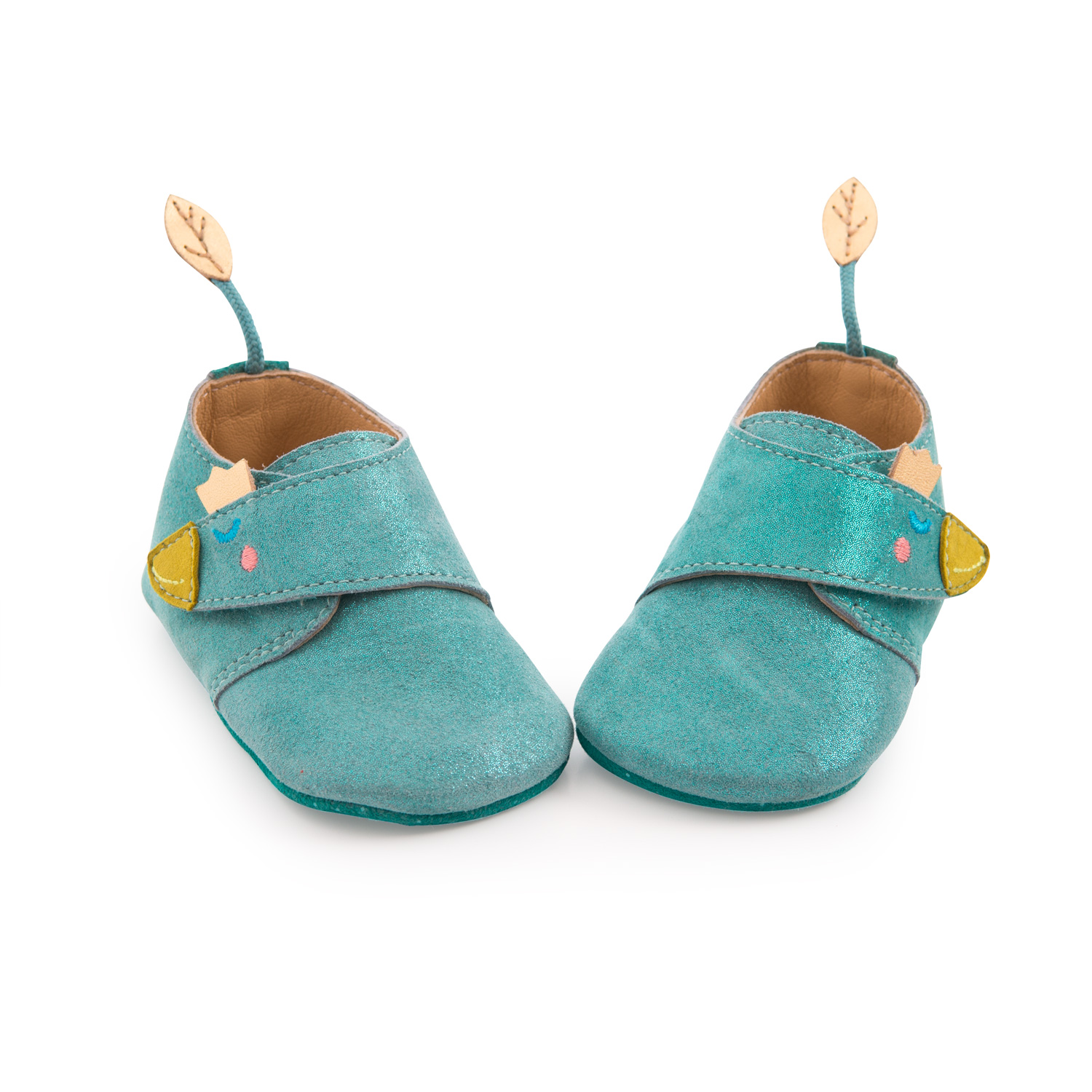 Chaussons cuir oie bleu le voyage d'Olga 12/18 mois Moulin Roty